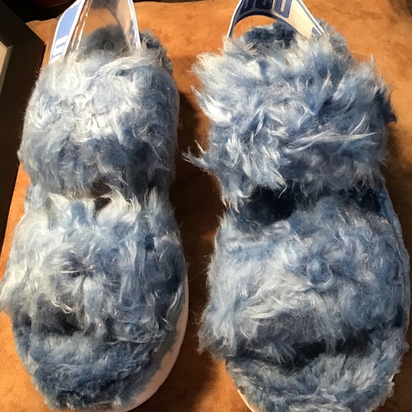 UGG NIB AUTHENTIC FLUFF SUGAR SANDAL IN BLUE & WHITE SOLE PLATFORM SLIPP… - Picture 6 of 13